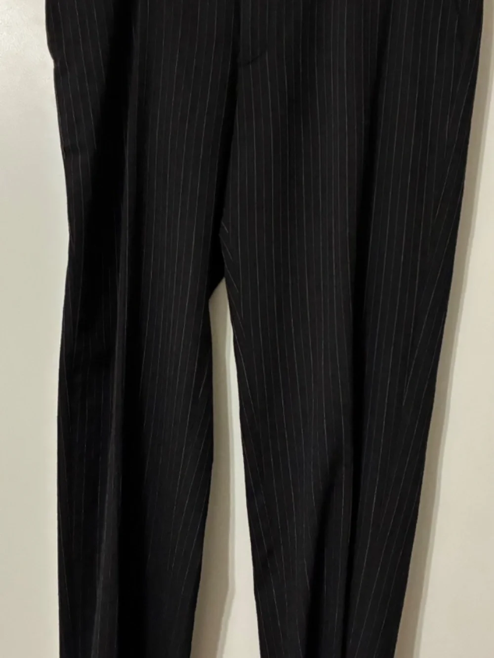 BANANA REPUBLIC MENS WOOL BLND DRESS PANT SZ 42 X 34 BLACK STRIPED FLAT FRONT